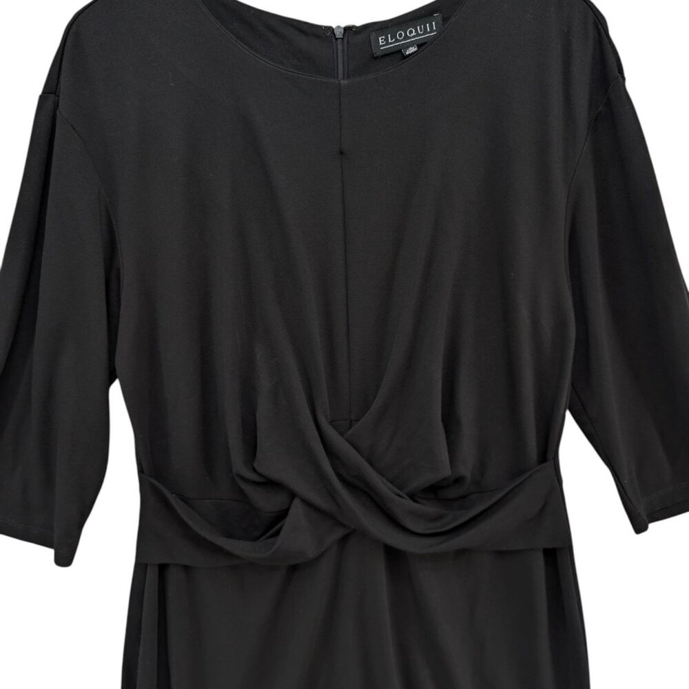 Eloquii Dress Solid Black 3/4 Sleeve Draped Front Knee Length Size 18 - Picture 11 of 11